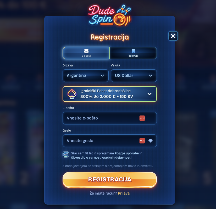 Kako se registrirati na Dudespin